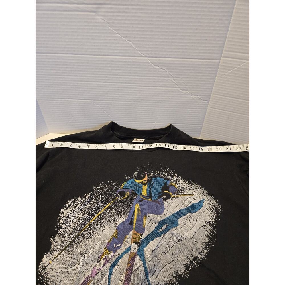 Vintage 90's Faded Black Down Hill Ski Long Sleeve T Shirt Gift Travel Outdoor - Picture 5 of 8
